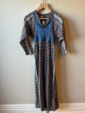 Warm Boho Maxi Dress in Blue and Brown